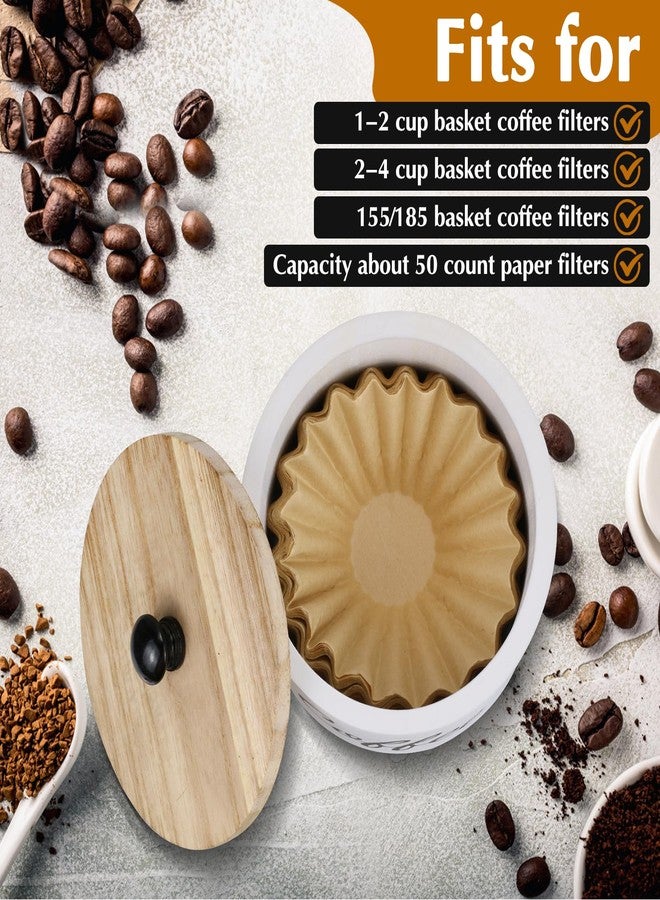 Essovee Wooden Coffee Filter Holder with Lid, Basket Coffee Filter Storage Container for Counter, Rustic Farmhouse Café Bar Decor, 50 Count Capacity (White) - Image 2